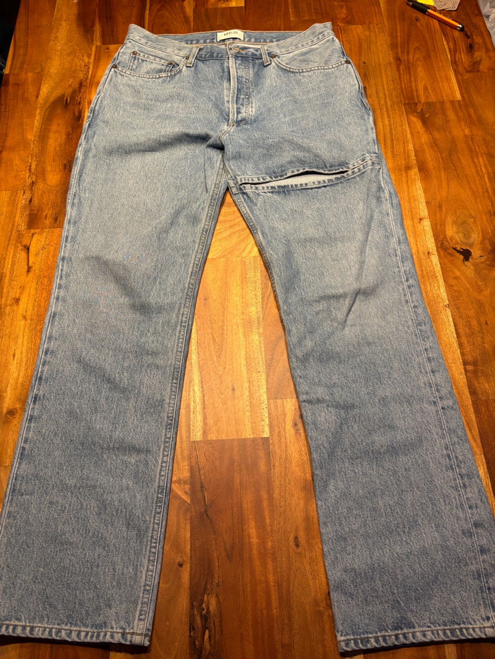 AGOLDE Lana Slice Thigh Slit Straight Leg Button Fly Jeans Light Wash - Size 29